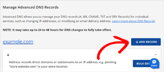 Adding a new DNS record in Bluehost