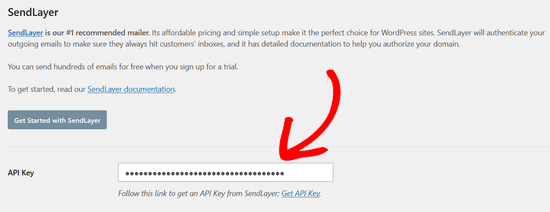 Click to copy the API key in SendLayer