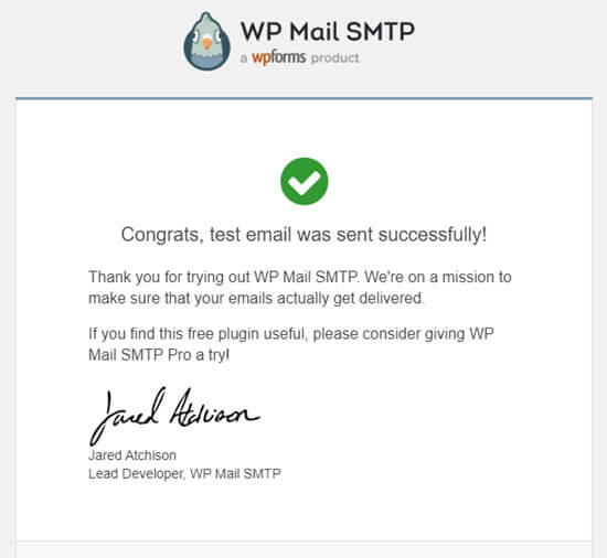 Sending a test email using WP Mail SMTP